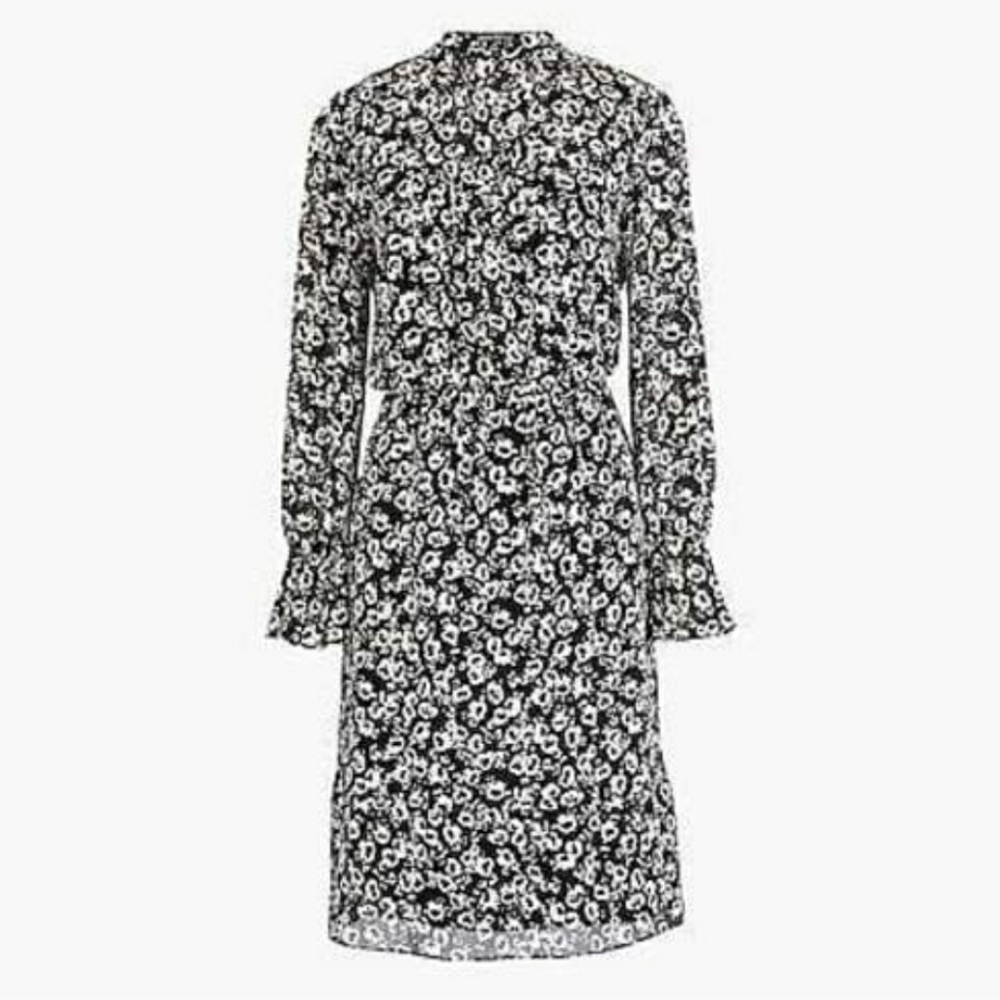 NEW! J.CREW MERCANTILE DRAPEY TIE-FRONT DRESS IN BLACK IVORY PRINT  Medium